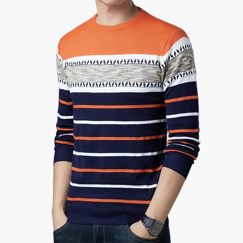 Herren Rundhals-Strickpullover mit modernem Streifenmuster – Lässig & Stilvoll für Alltag und Freizeit - Image 4