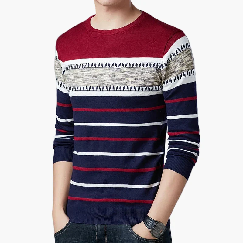 Herren Rundhals-Strickpullover mit modernem Streifenmuster – Lässig & Stilvoll für Alltag und Freizeit - Image 5