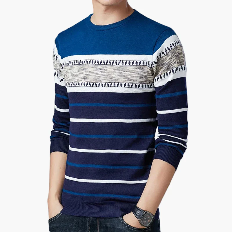 Herren Rundhals-Strickpullover mit modernem Streifenmuster – Lässig & Stilvoll für Alltag und Freizeit - Image 6