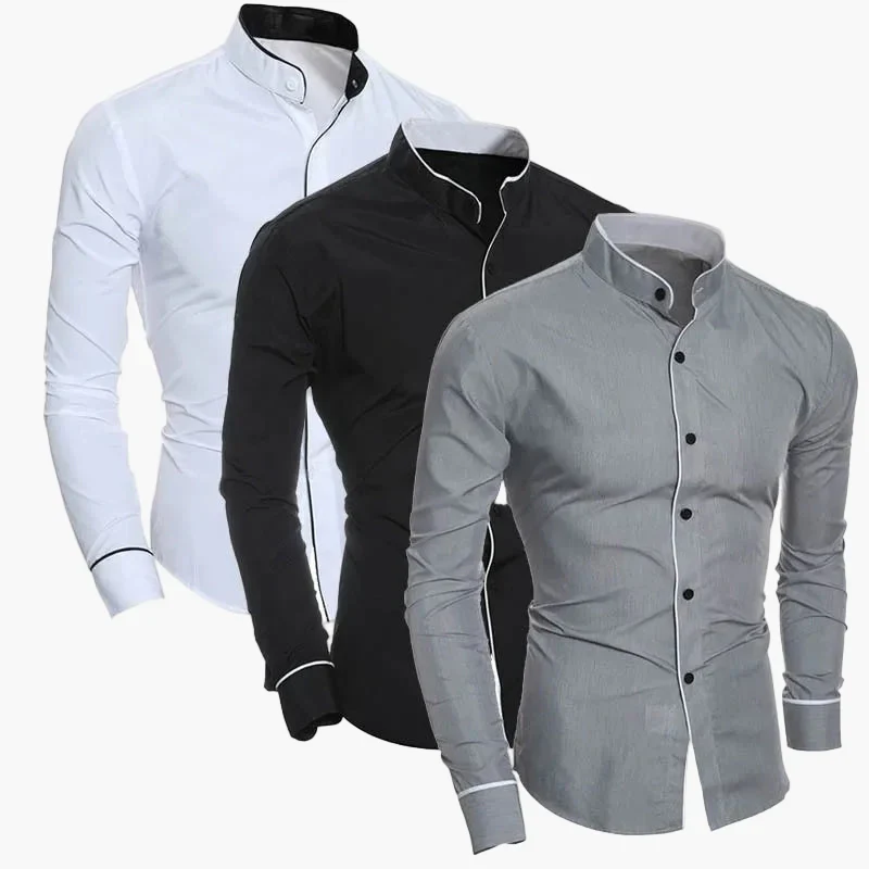 Herren Slim Fit Stehkragen Hemd – Modisches Business & Freizeit Hemd mit Kontrastelementen, Langarm