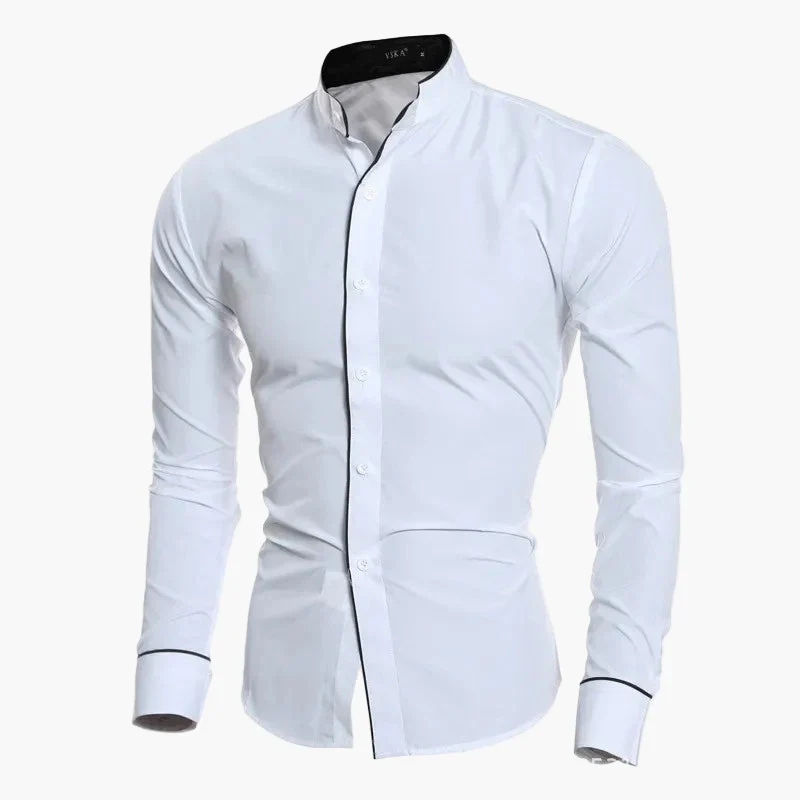 Herren Slim Fit Stehkragen Hemd – Modisches Business & Freizeit Hemd mit Kontrastelementen, Langarm - Image 2