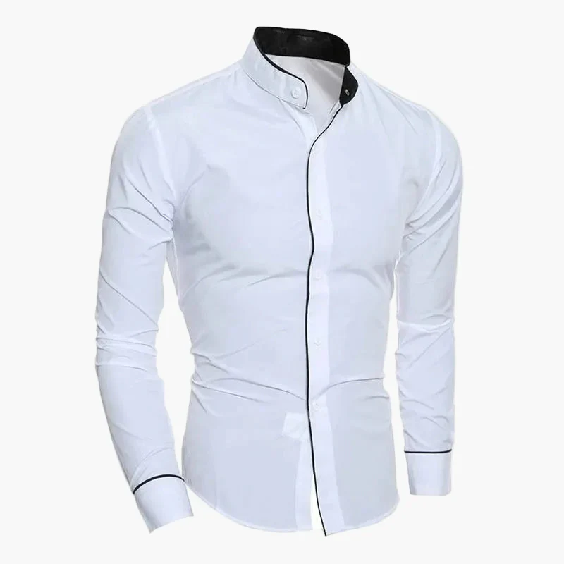 Herren Slim Fit Stehkragen Hemd – Modisches Business & Freizeit Hemd mit Kontrastelementen, Langarm - Image 3