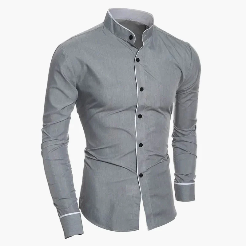 Herren Slim Fit Stehkragen Hemd – Modisches Business & Freizeit Hemd mit Kontrastelementen, Langarm - Image 4