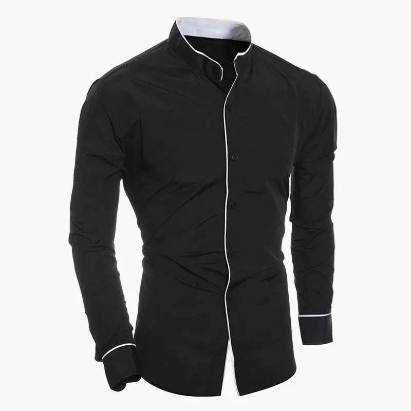 Herren Slim Fit Stehkragen Hemd – Modisches Business & Freizeit Hemd mit Kontrastelementen, Langarm - Image 5