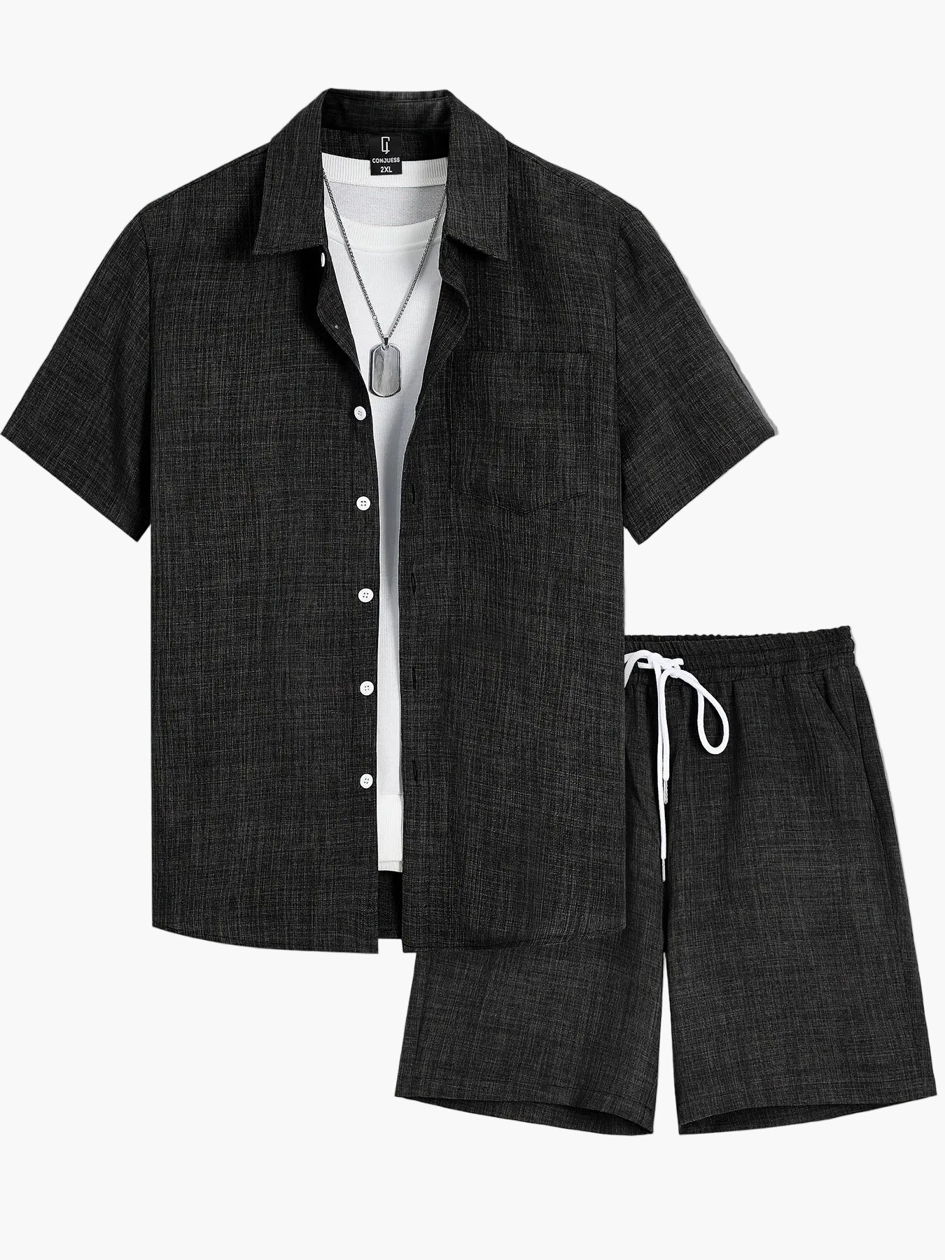 Herren Sommer Freizeit Kurzarm Set – Lässiges Hemd mit Shorts und T-Shirt, Ideal für Urlaub & Alltag