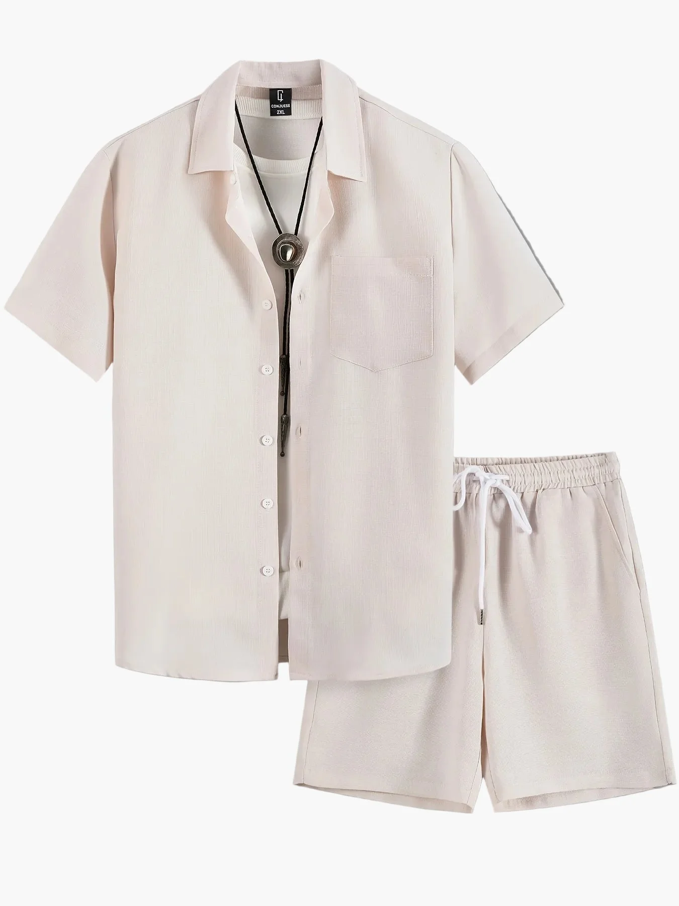 Herren Sommer Freizeit Kurzarm Set – Lässiges Hemd mit Shorts und T-Shirt, Ideal für Urlaub & Alltag - Image 2