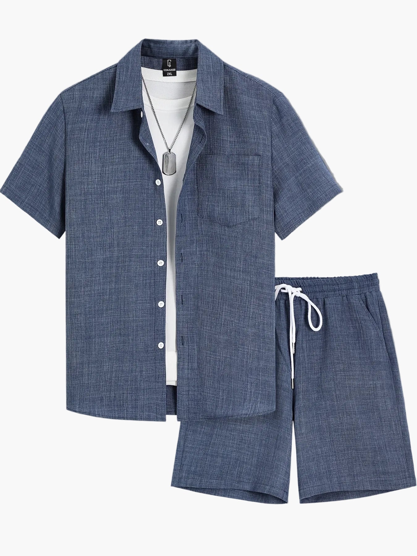 Herren Sommer Freizeit Kurzarm Set – Lässiges Hemd mit Shorts und T-Shirt, Ideal für Urlaub & Alltag - Image 3