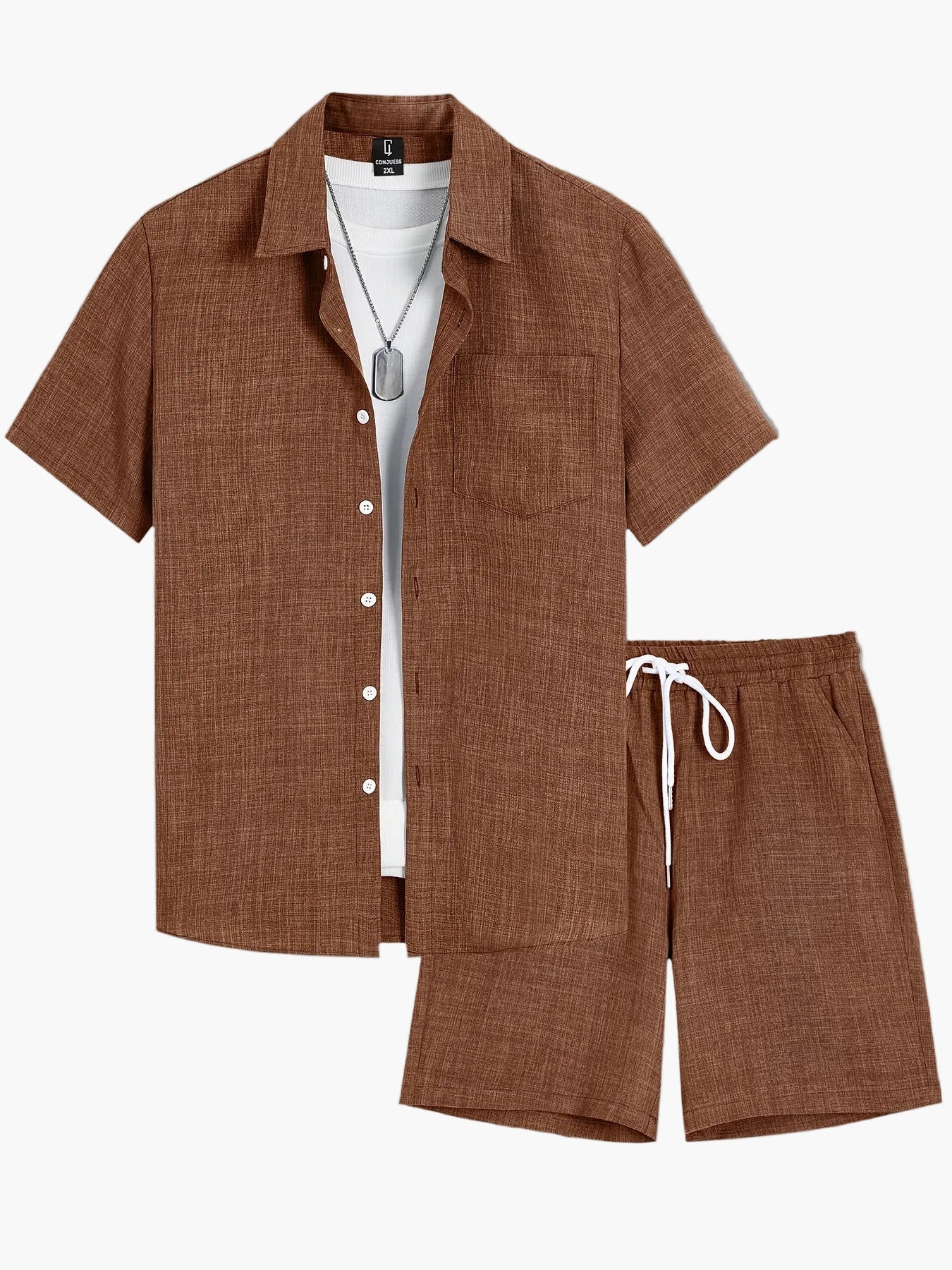 Herren Sommer Freizeit Kurzarm Set – Lässiges Hemd mit Shorts und T-Shirt, Ideal für Urlaub & Alltag - Image 4