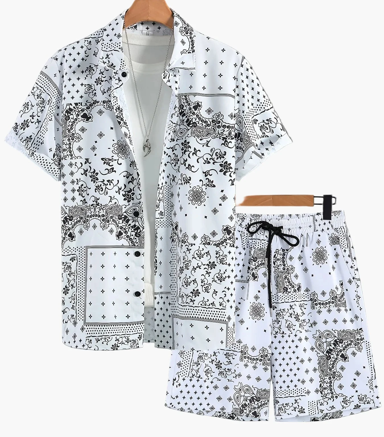 Herren Sommer Freizeit Set – Kurzarm Hemd und Shorts mit Paisley-Muster, Perfekt für Alltag & Urlaub - Image 2