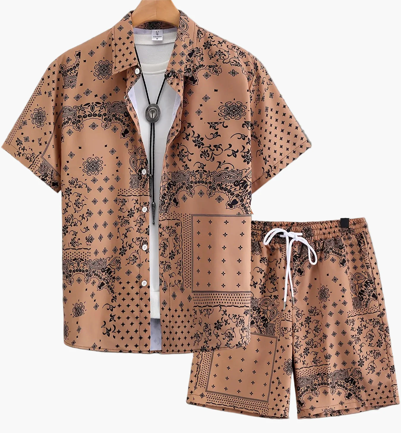 Herren Sommer Freizeit Set – Kurzarm Hemd und Shorts mit Paisley-Muster, Perfekt für Alltag & Urlaub - Image 3