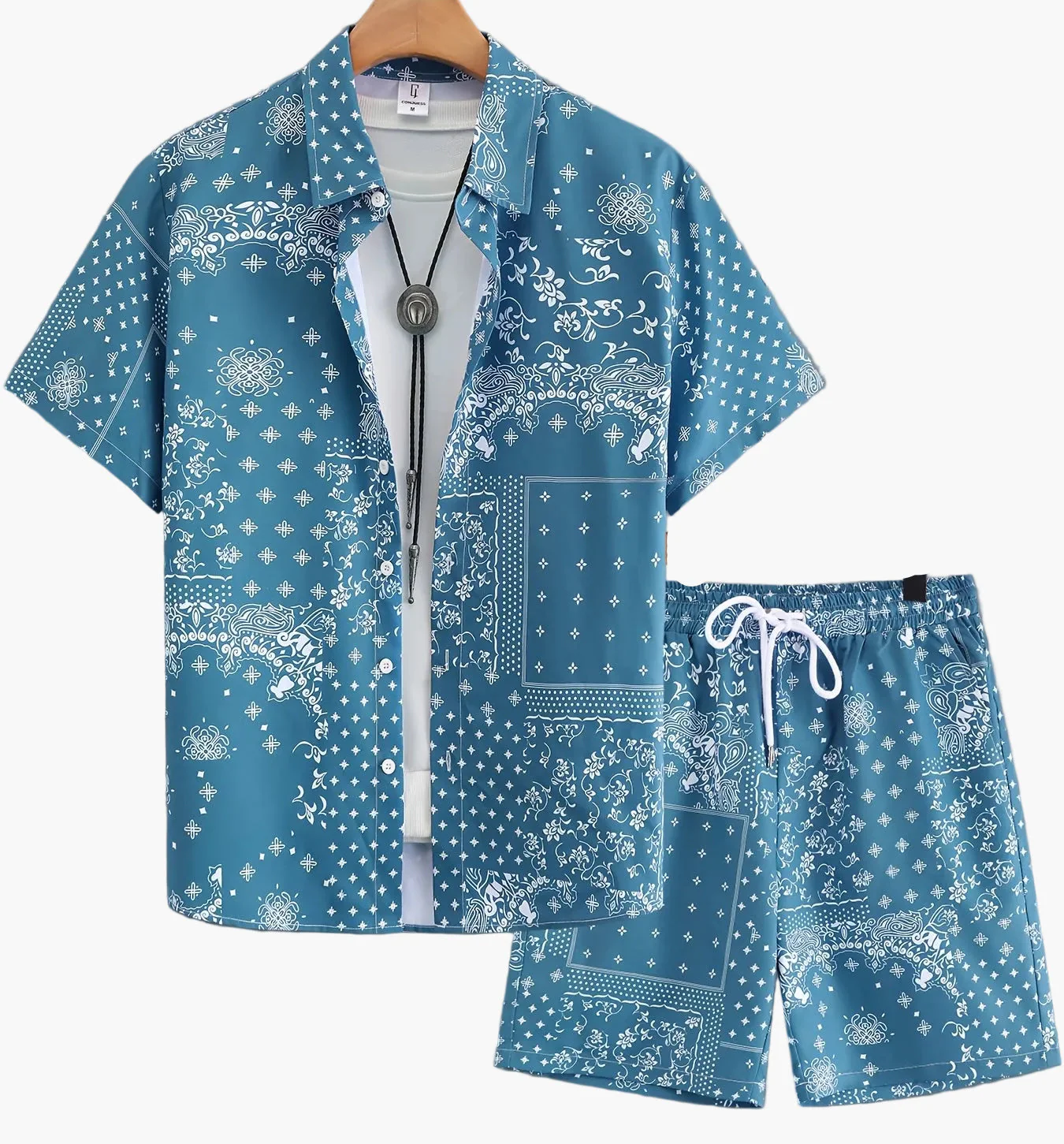 Herren Sommer Freizeit Set – Kurzarm Hemd und Shorts mit Paisley-Muster, Perfekt für Alltag & Urlaub - Image 4