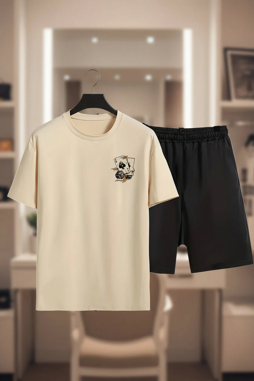 Herren Sommer Freizeit Set – T-Shirt & Shorts mit Kartenmotiv, Lässiger Look für Alltag & Urlaub