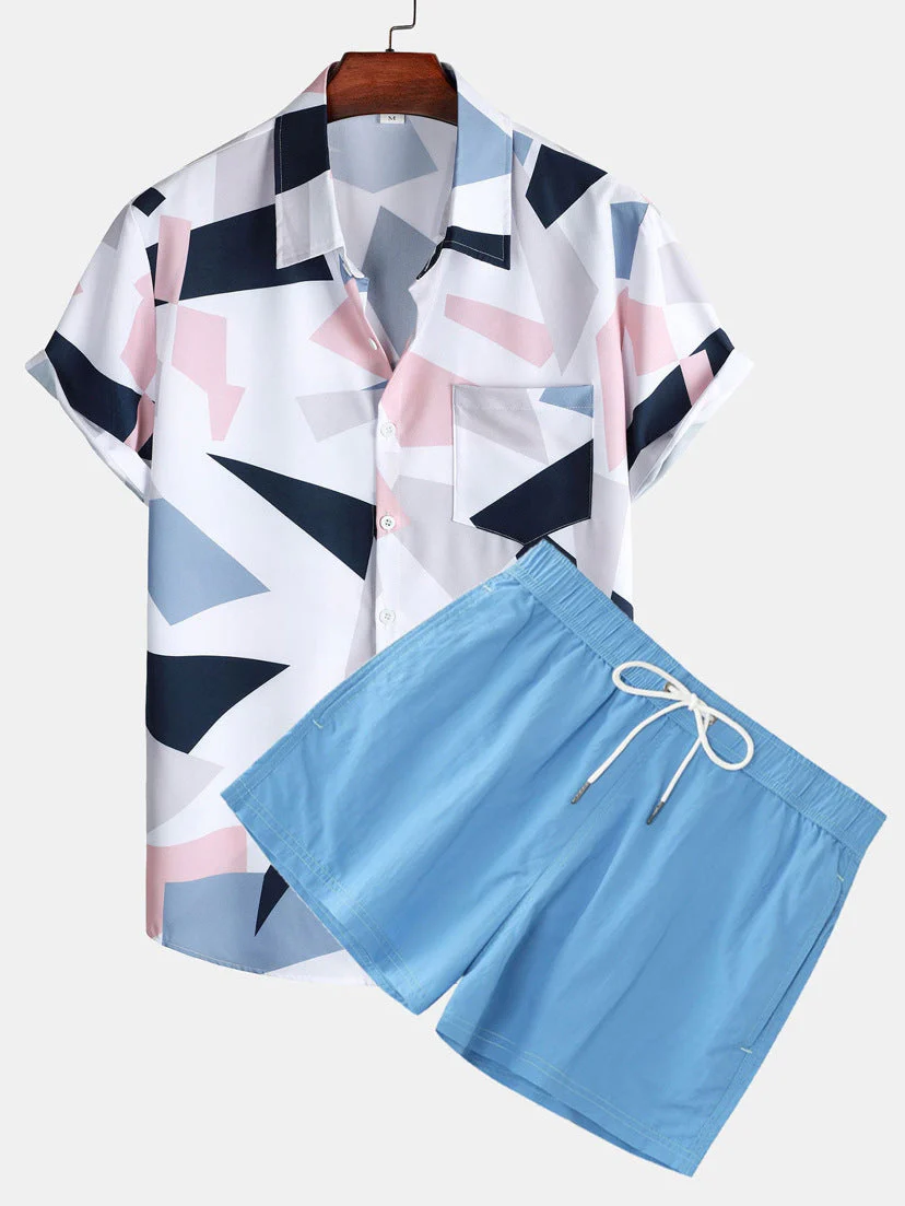 Herren Sommer Freizeit Zweiteiler mit Abstraktem Print – Modisches Kurzarmhemd & Shorts Set für Urlaub und Alltag - Image 12