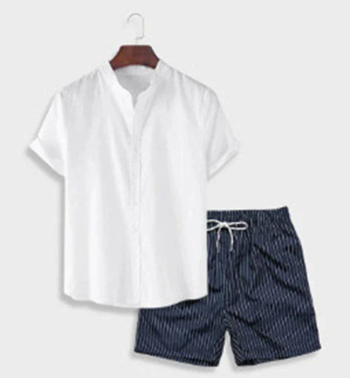 Herren Sommer Freizeit Zweiteiler mit Abstraktem Print – Modisches Kurzarmhemd & Shorts Set für Urlaub und Alltag - Image 13