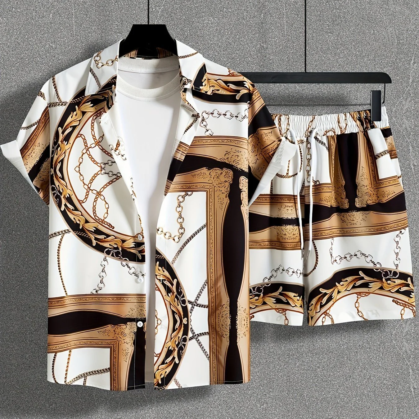 Herren Sommer Freizeit Zweiteiler mit Abstraktem Print – Modisches Kurzarmhemd & Shorts Set für Urlaub und Alltag - Image 14