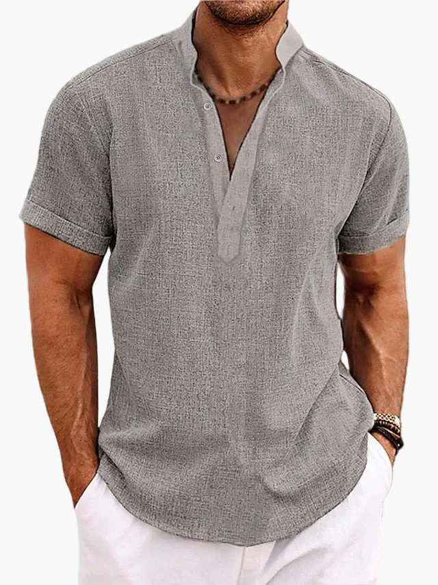 Herren Sommer Freizeithemd mit Stehkragen und kurzem Arm – Modernes Henley-Design für Alltag, Urlaub und Freizeit - Image 8