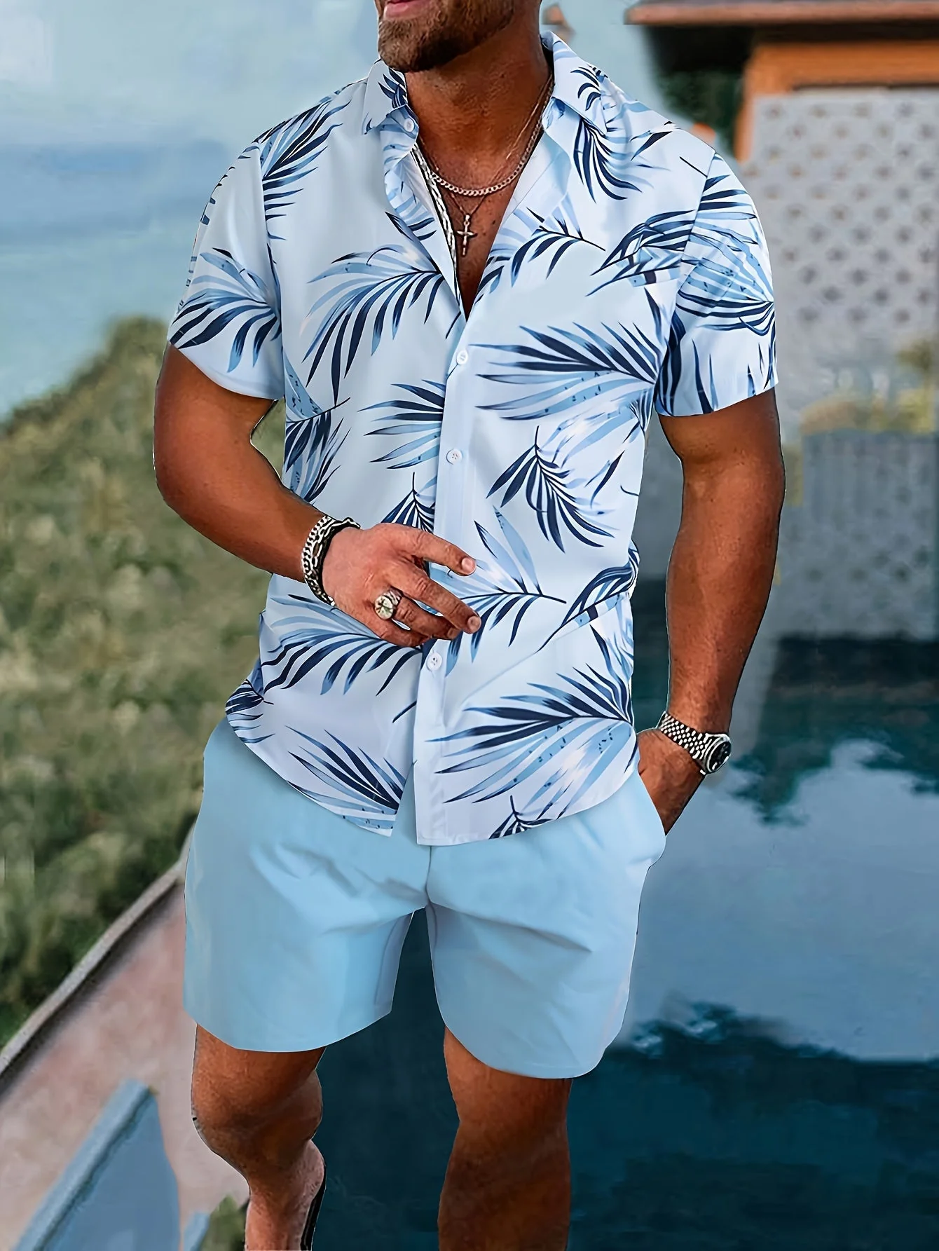 Herren Sommer Set – Kurzarm Hawaiihemd und Shorts, Freizeit Outfit für Urlaub & Alltag - Image 9