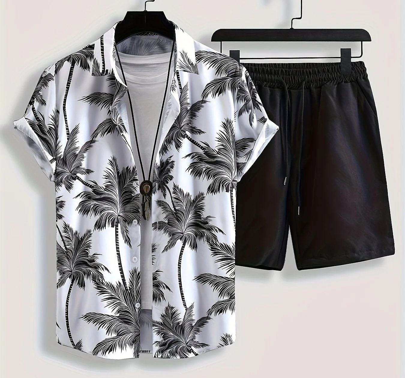 Herren Sommer-Set Kurzarm Hawaiihemd und Shorts – Palmenmuster, Freizeit, Urlaub, Strandmode - Image 6