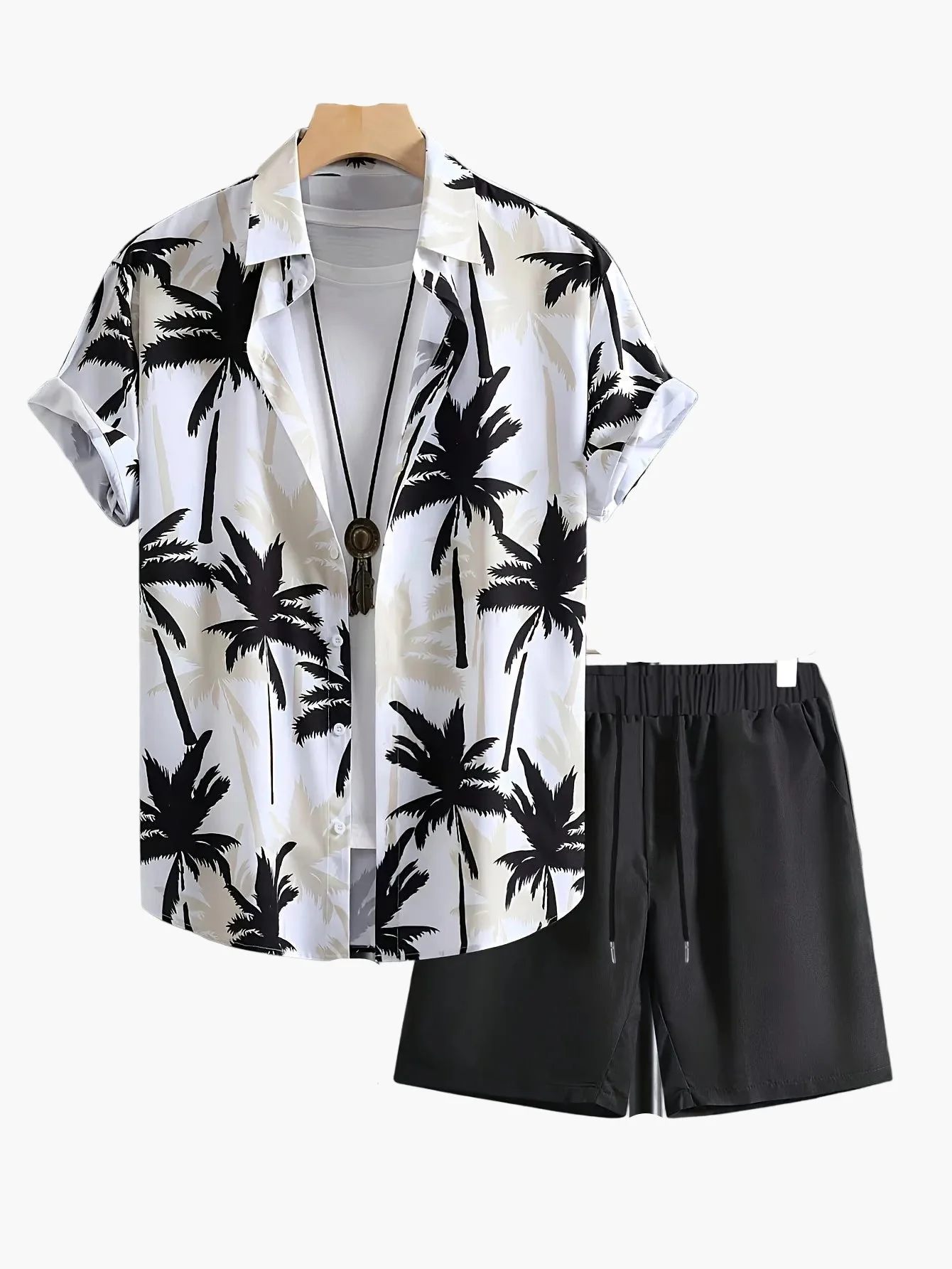 Herren Sommer Strand Set – Palmen Print Kurzarmhemd und Shorts, Freizeit Outfit - Image 5