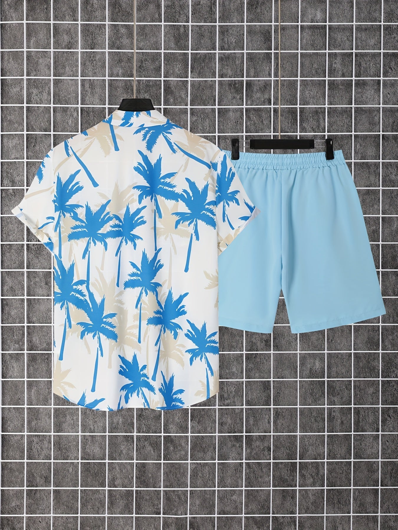 Herren Sommer Strand Set – Palmen Print Kurzarmhemd und Shorts, Freizeit Outfit - Image 7