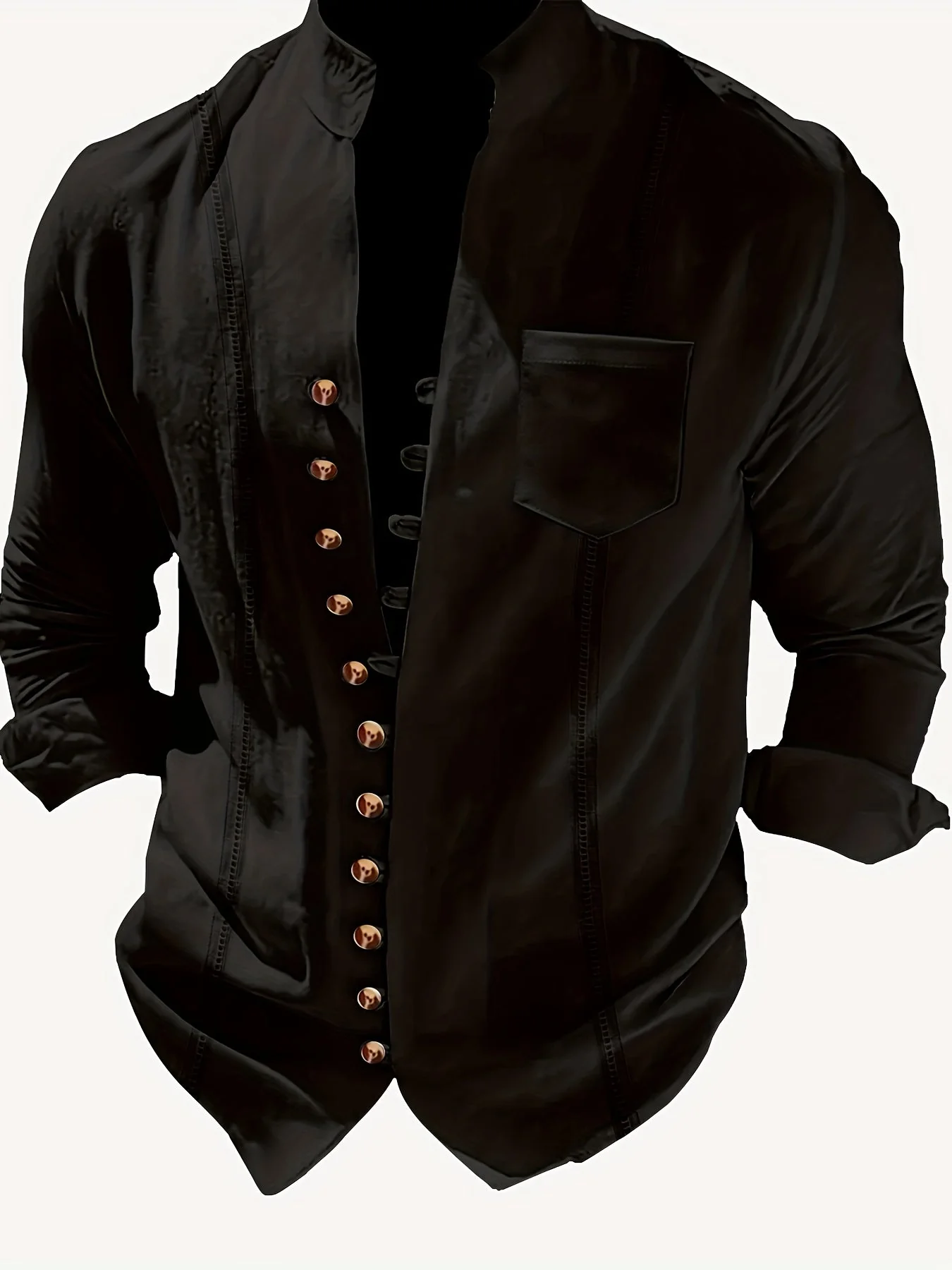 Herren Stehkragen Freizeit Hemd mit Knopfleiste – Lässiger Look für Alltag und besondere Anlässe - Image 6