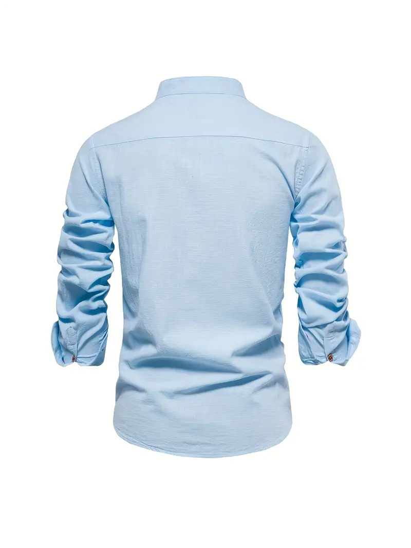 Herren Stehkragen Langarmhemd – Modernes Business & Freizeit Hemd, Slim Fit, Elegant - Image 12