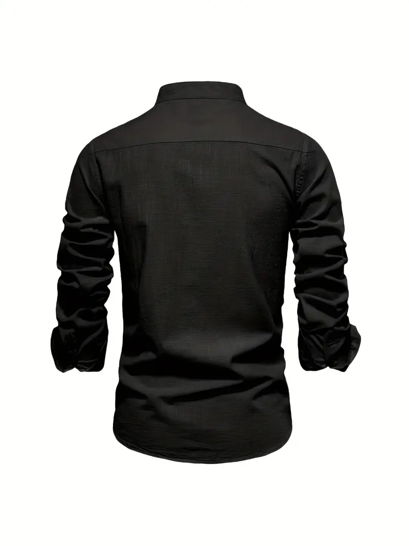 Herren Stehkragen Langarmhemd – Modernes Business & Freizeit Hemd, Slim Fit, Elegant - Image 14