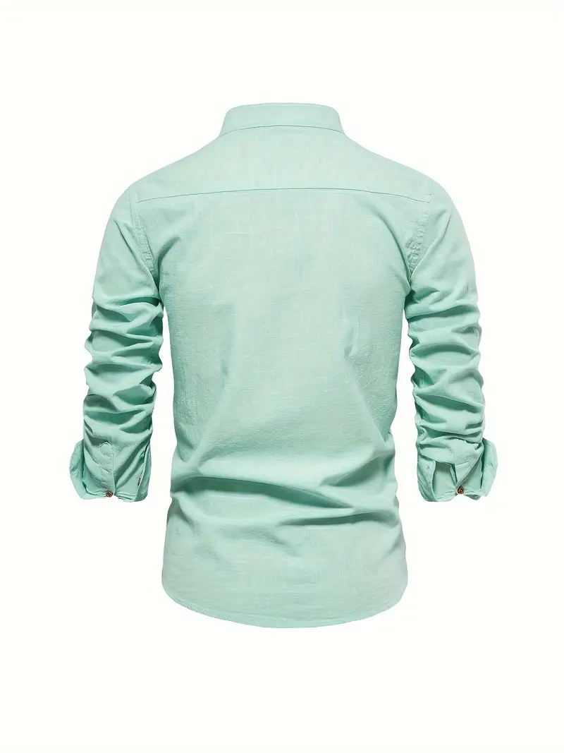 Herren Stehkragen Langarmhemd – Modernes Business & Freizeit Hemd, Slim Fit, Elegant - Image 4