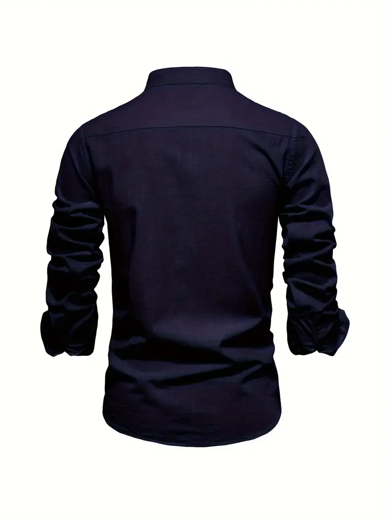 Herren Stehkragen Langarmhemd – Modernes Business & Freizeit Hemd, Slim Fit, Elegant - Image 8