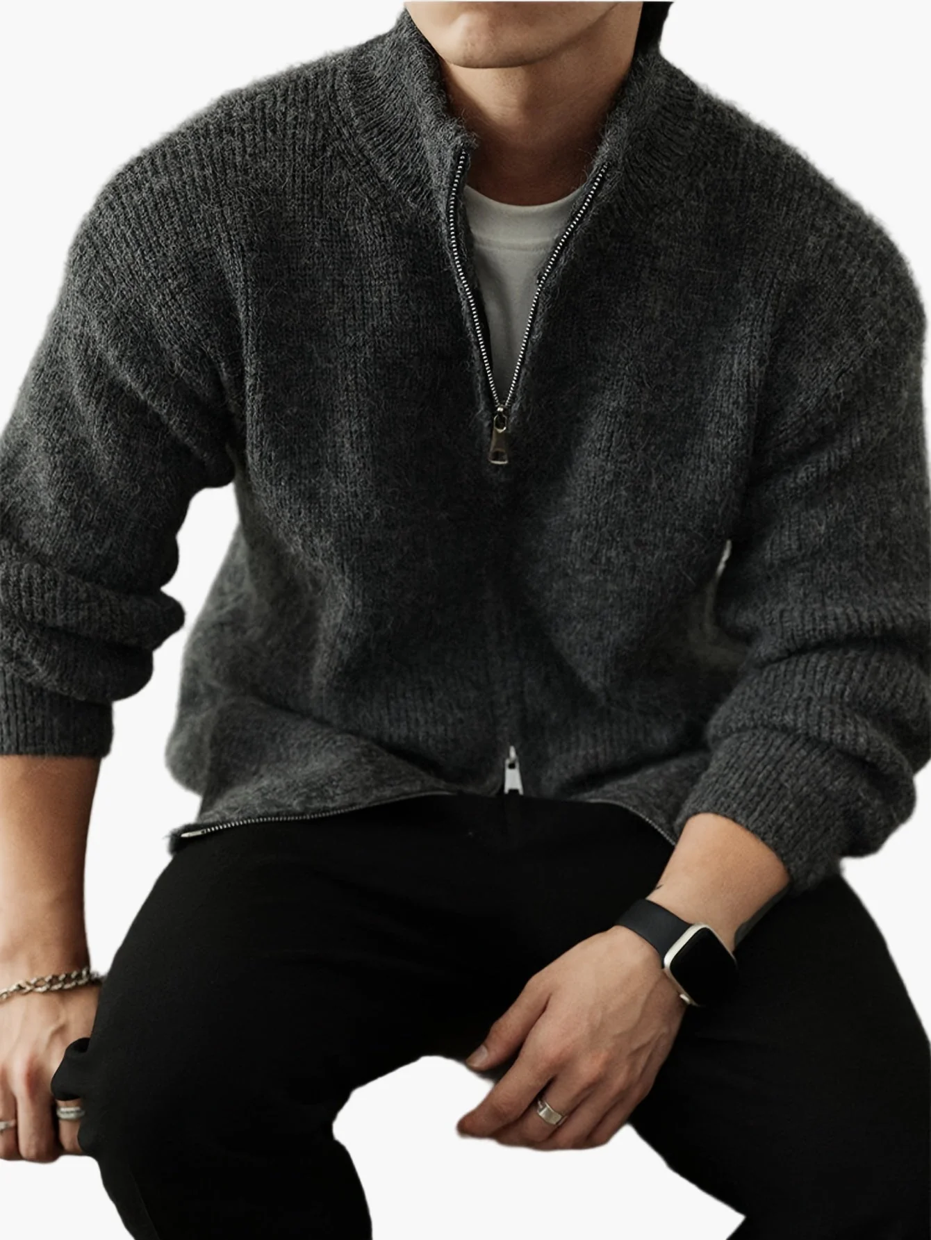 Herren Stehkragen Strickjacke mit Reißverschluss – Lässiger Stil für Alltag und Freizeit