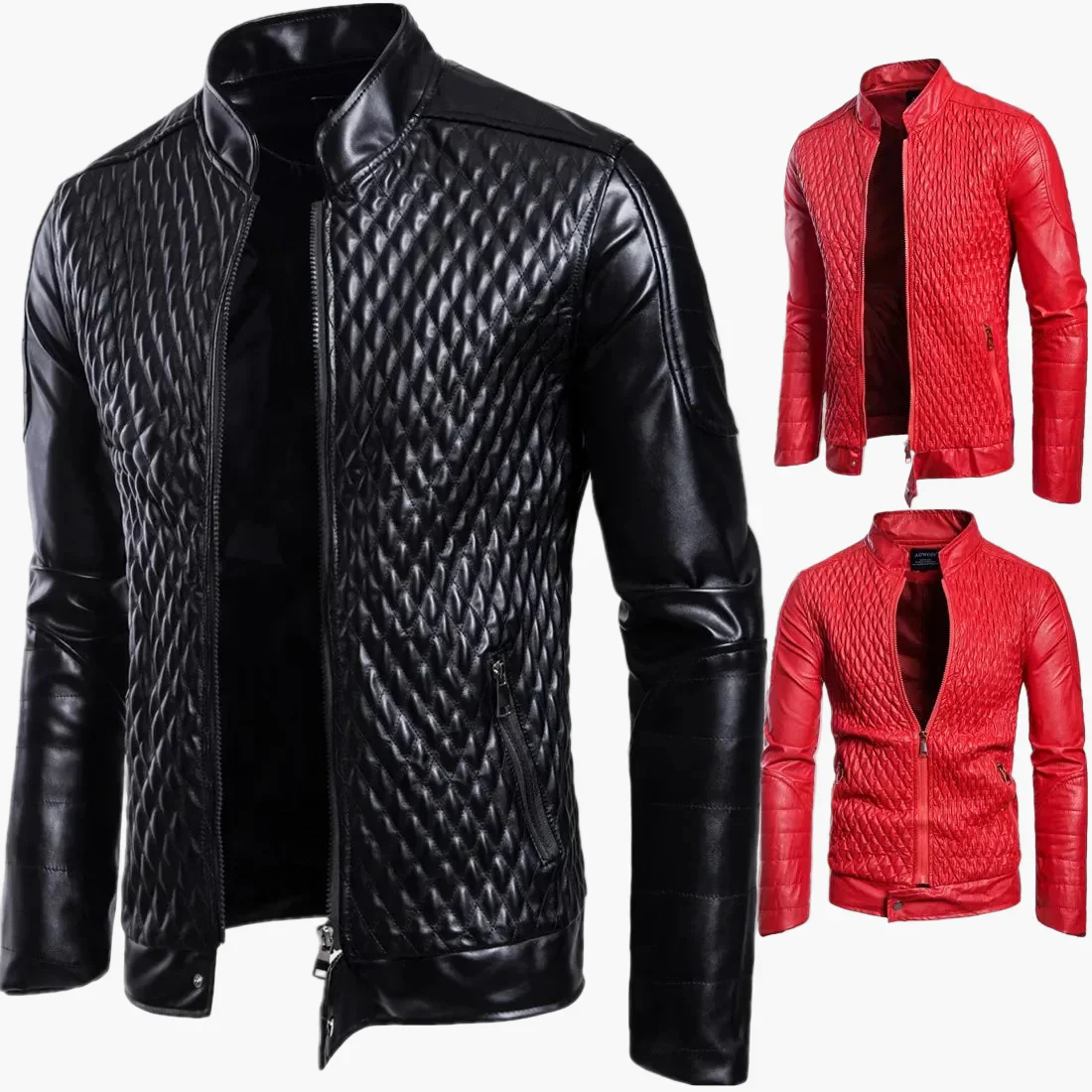 Herren Steppjacke im Rock-Stil – Moderne Freizeitjacke mit Rhombenmuster und Stehkragen - Image 3
