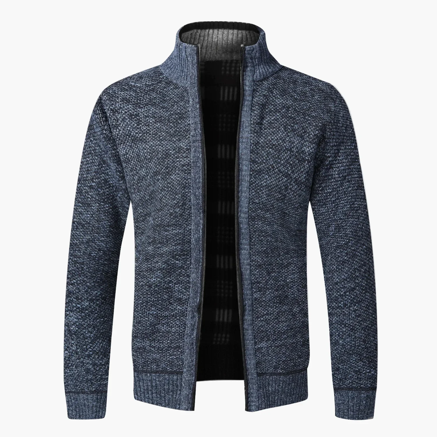 Herren Strick-Cardigan mit Stehkragen und kariertem Innenfutter – modische Freizeitjacke - Image 2