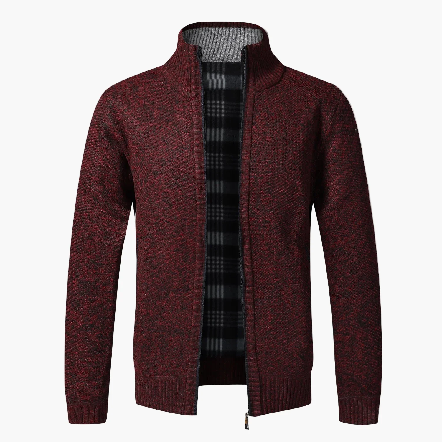 Herren Strick-Cardigan mit Stehkragen und kariertem Innenfutter – modische Freizeitjacke - Image 5
