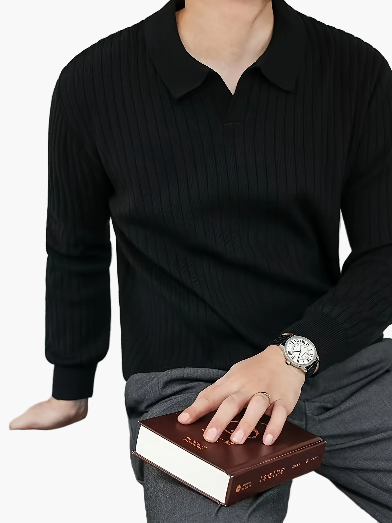 Herren Strick-Poloshirt mit Rippstruktur – Elegantes Freizeit-Top für Büro & Alltag - Image 3