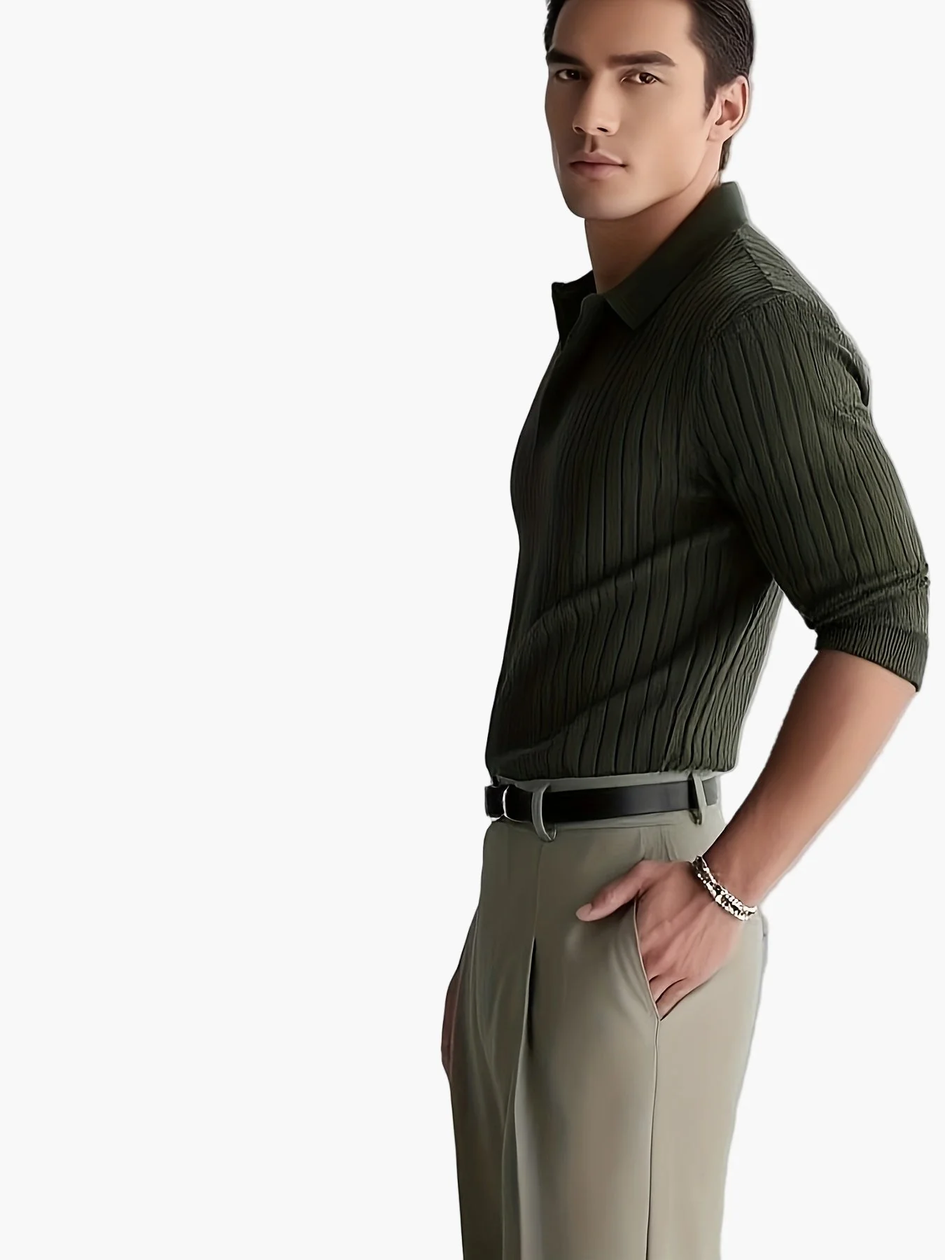 Herren Strick-Poloshirt mit Rippstruktur – Elegantes Freizeit-Top für Büro & Alltag - Image 4