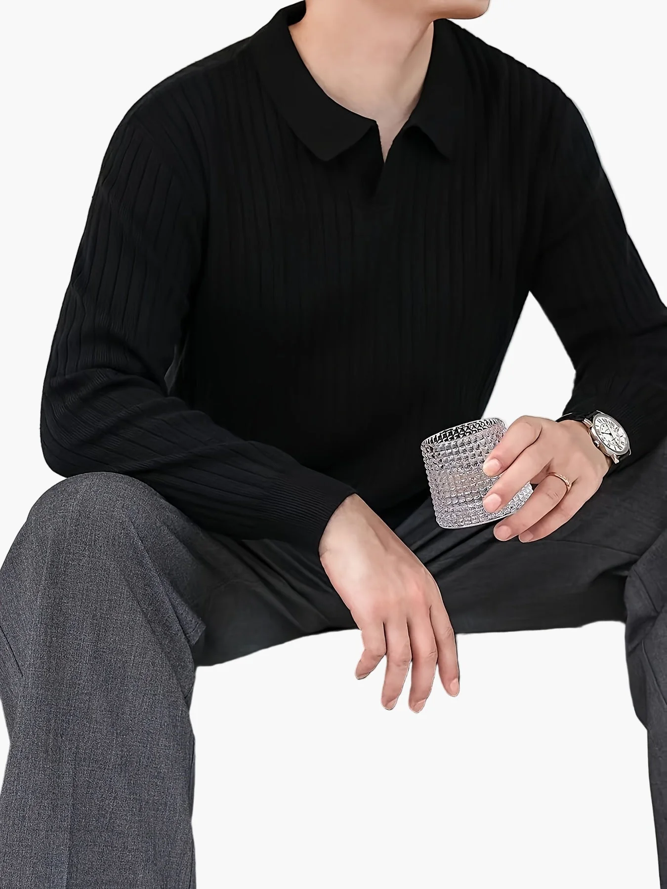 Herren Strick-Poloshirt mit Rippstruktur – Elegantes Freizeit-Top für Büro & Alltag - Image 7