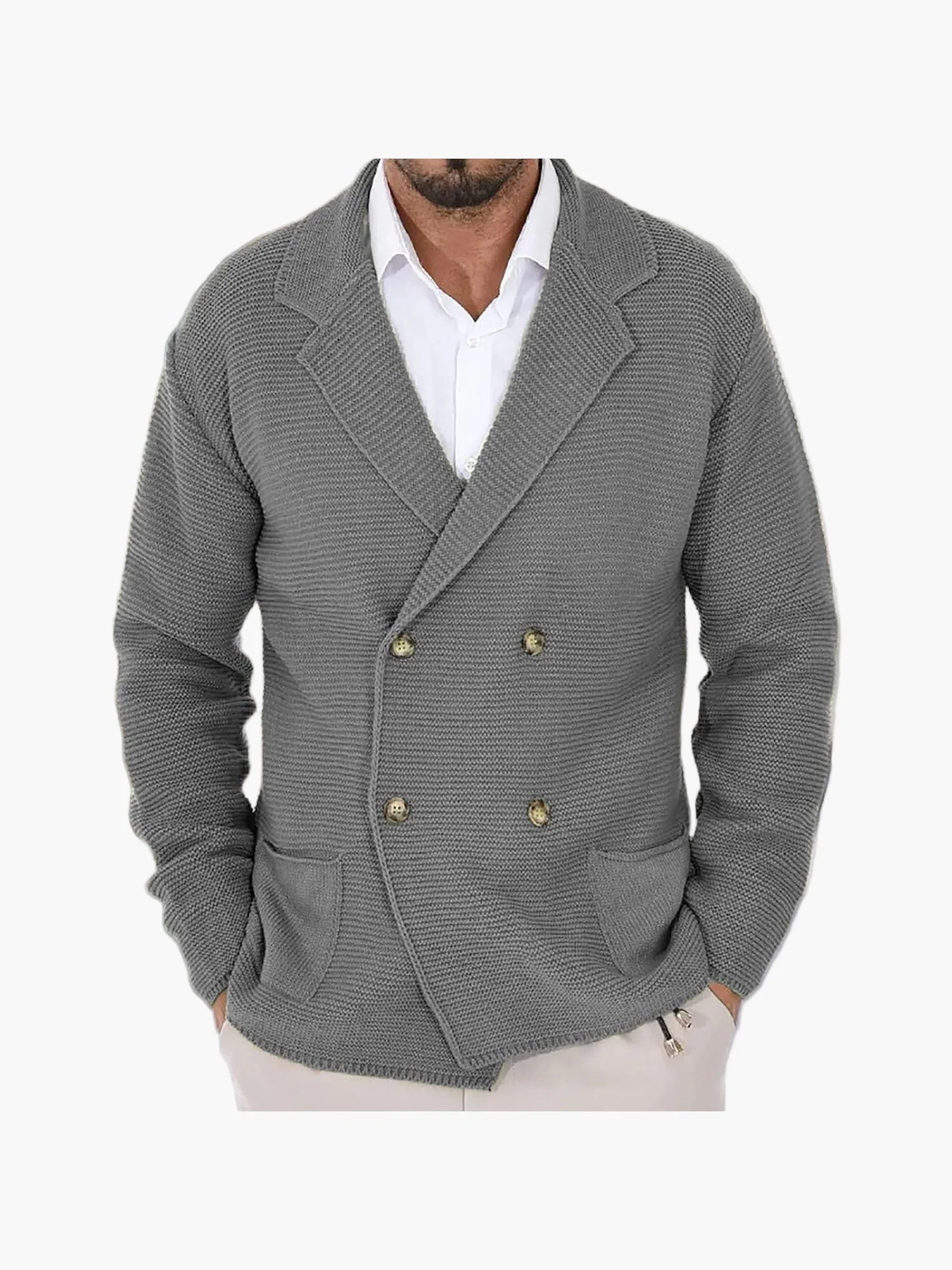 Herren Strickjacke mit Reverskragen, Doppelreiher – Eleganter Casual Blazer für Alltag und Büro - Image 2