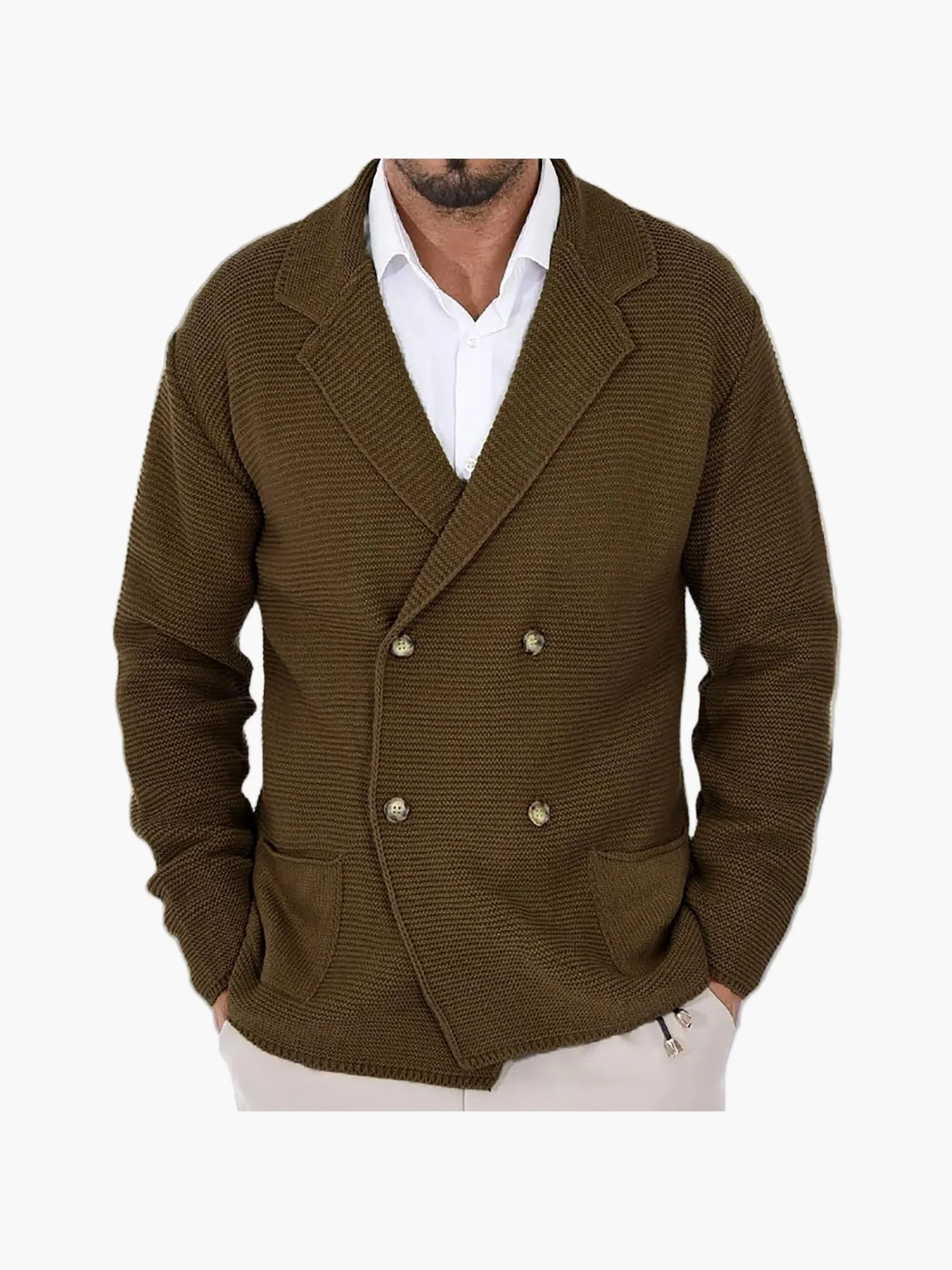 Herren Strickjacke mit Reverskragen, Doppelreiher – Eleganter Casual Blazer für Alltag und Büro - Image 3