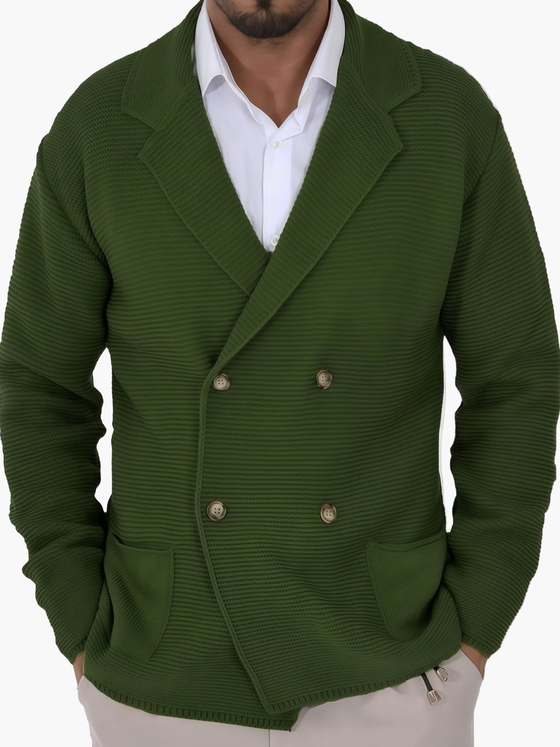 Herren Strickjacke mit Reverskragen, Doppelreiher – Eleganter Casual Blazer für Alltag und Büro - Image 5