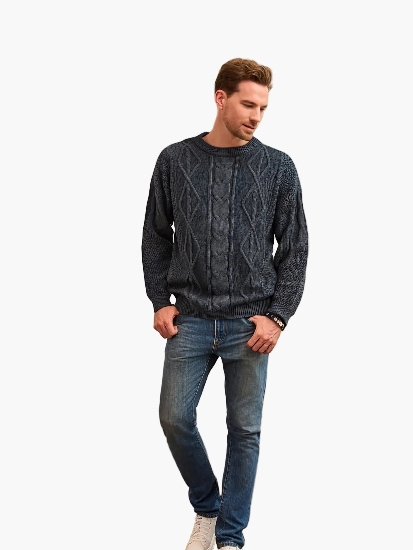 Herren Strickpullover im Casual Stil mit Zopfmuster – Perfekt für Herbst und Winter