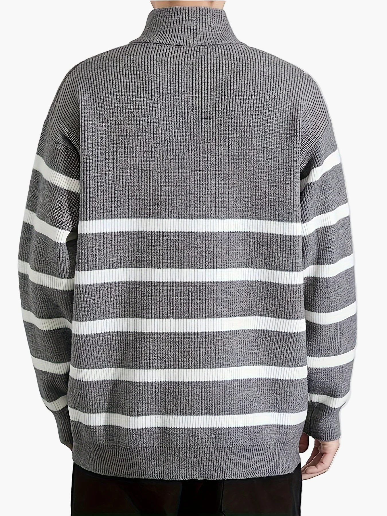 Herren Strickpullover mit Reißverschluss, gestreifter Casual Look für Herbst und Winter - Image 3
