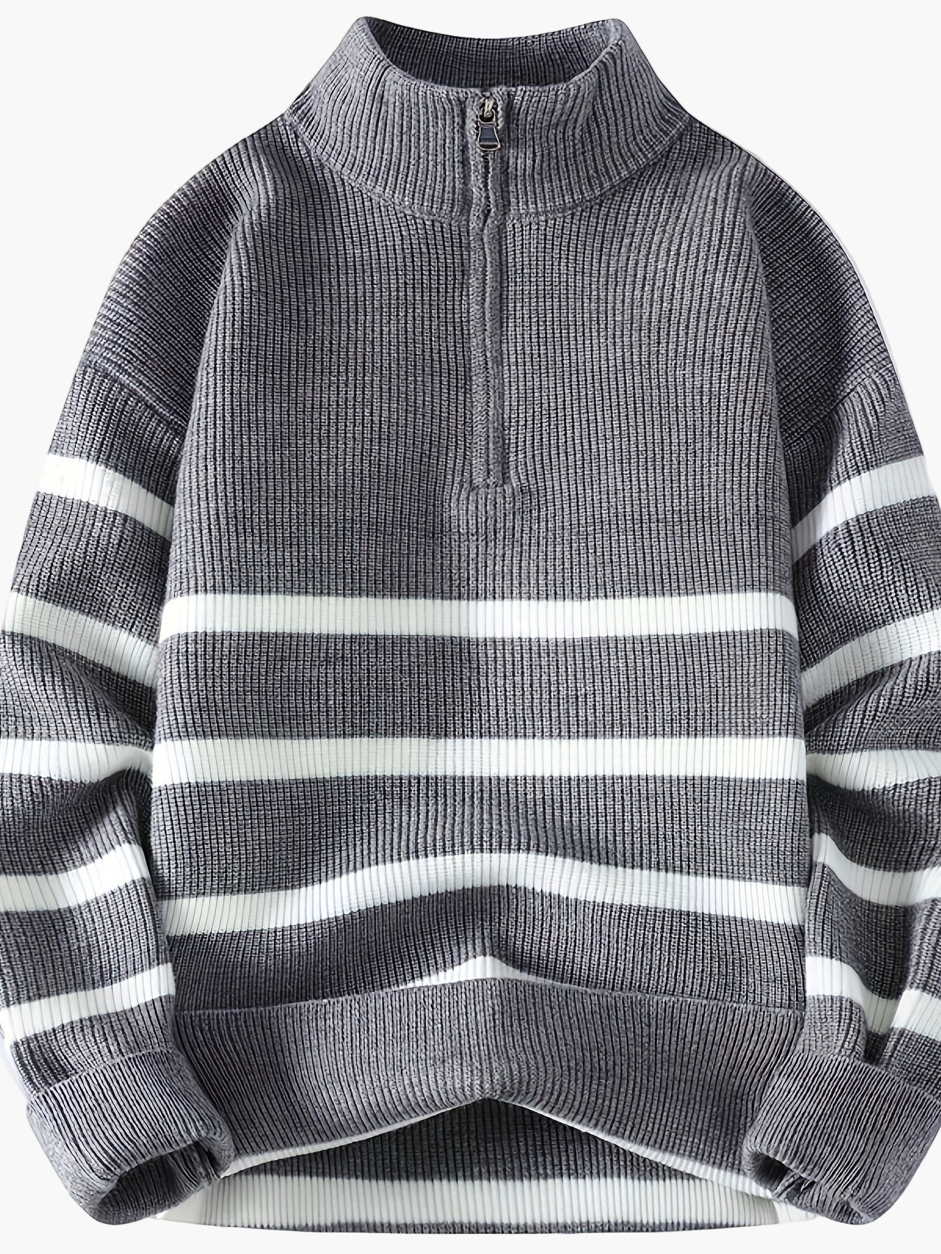 Herren Strickpullover mit Reißverschluss, gestreifter Casual Look für Herbst und Winter - Image 5
