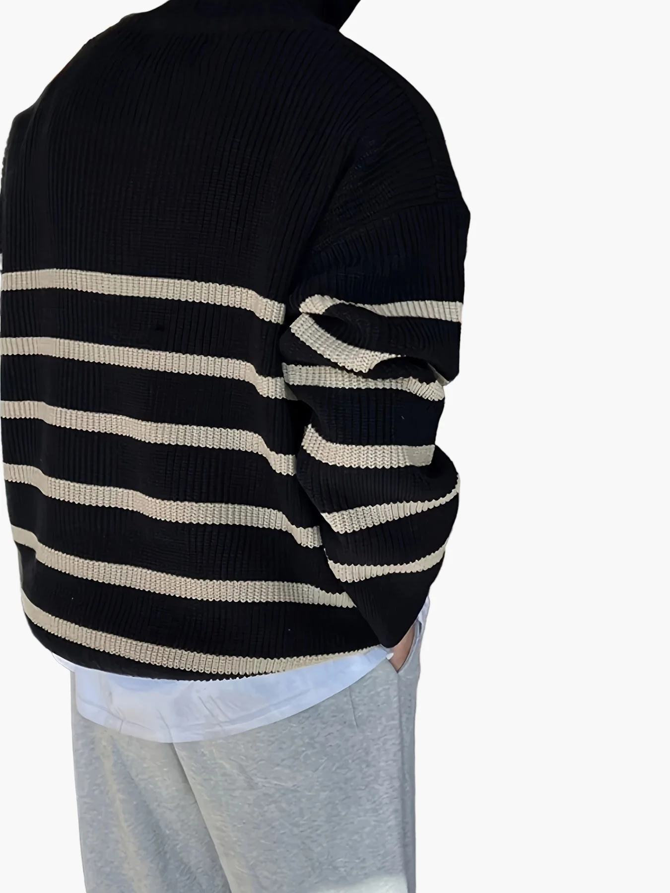 Herren Strickpullover mit Reißverschluss, gestreifter Casual Look für Herbst und Winter - Image 6