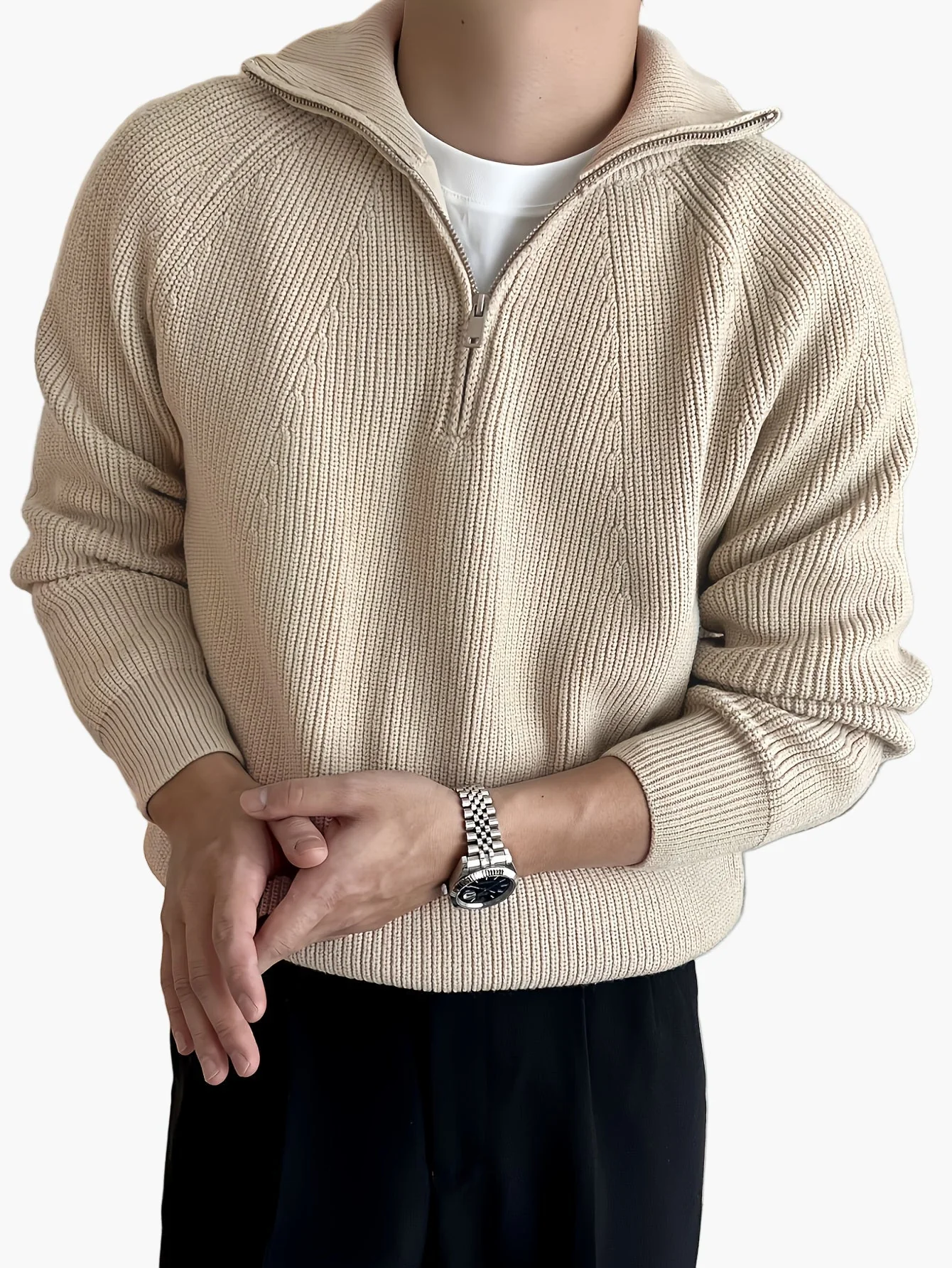 Herren Strickpullover mit Reißverschluss und Stehkragen – Modernes Casual Design für Herbst und Winter - Image 2