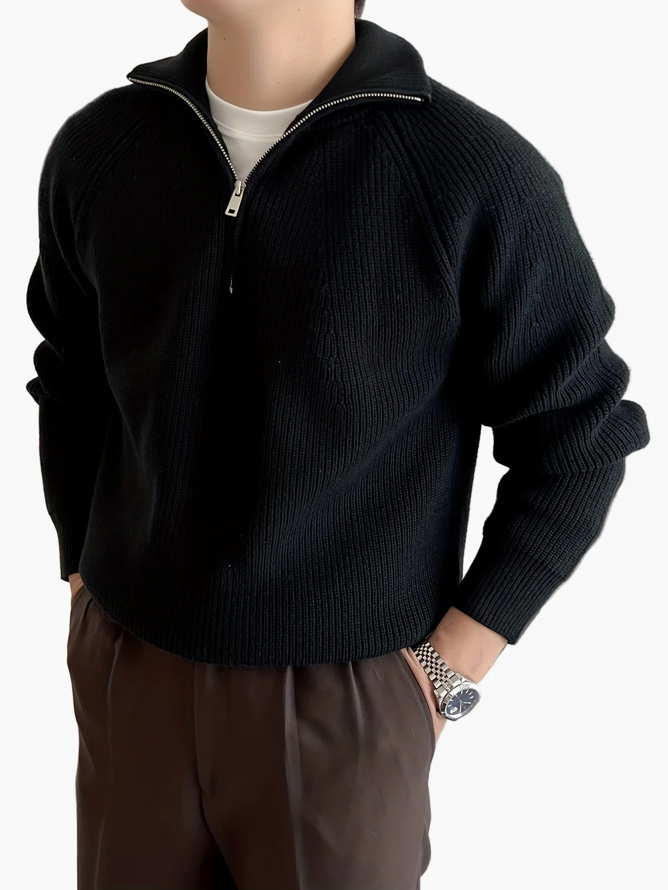 Herren Strickpullover mit Reißverschluss und Stehkragen – Modernes Casual Design für Herbst und Winter - Image 5