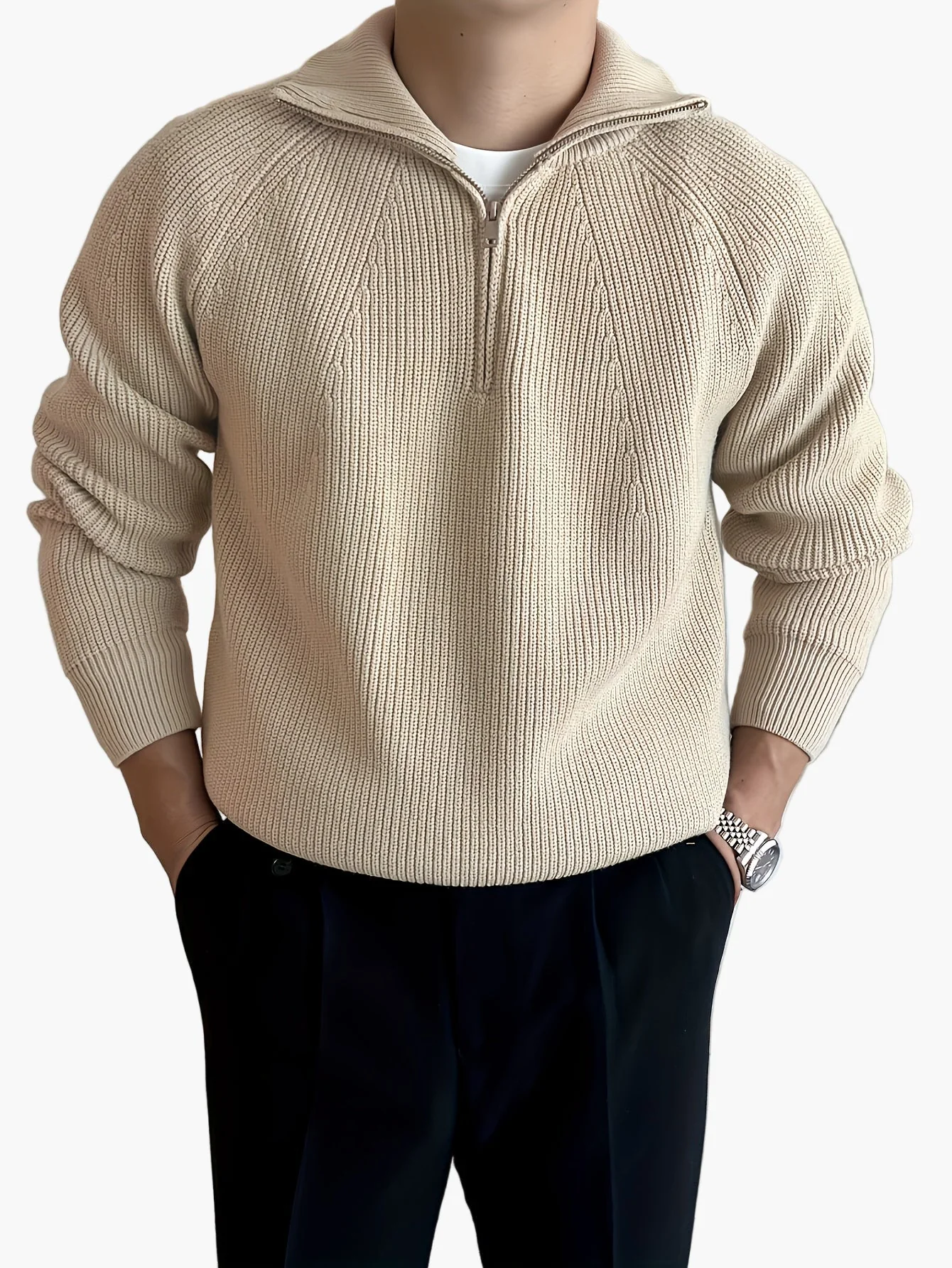 Herren Strickpullover mit Reißverschluss und Stehkragen – Modernes Casual Design für Herbst und Winter - Image 6