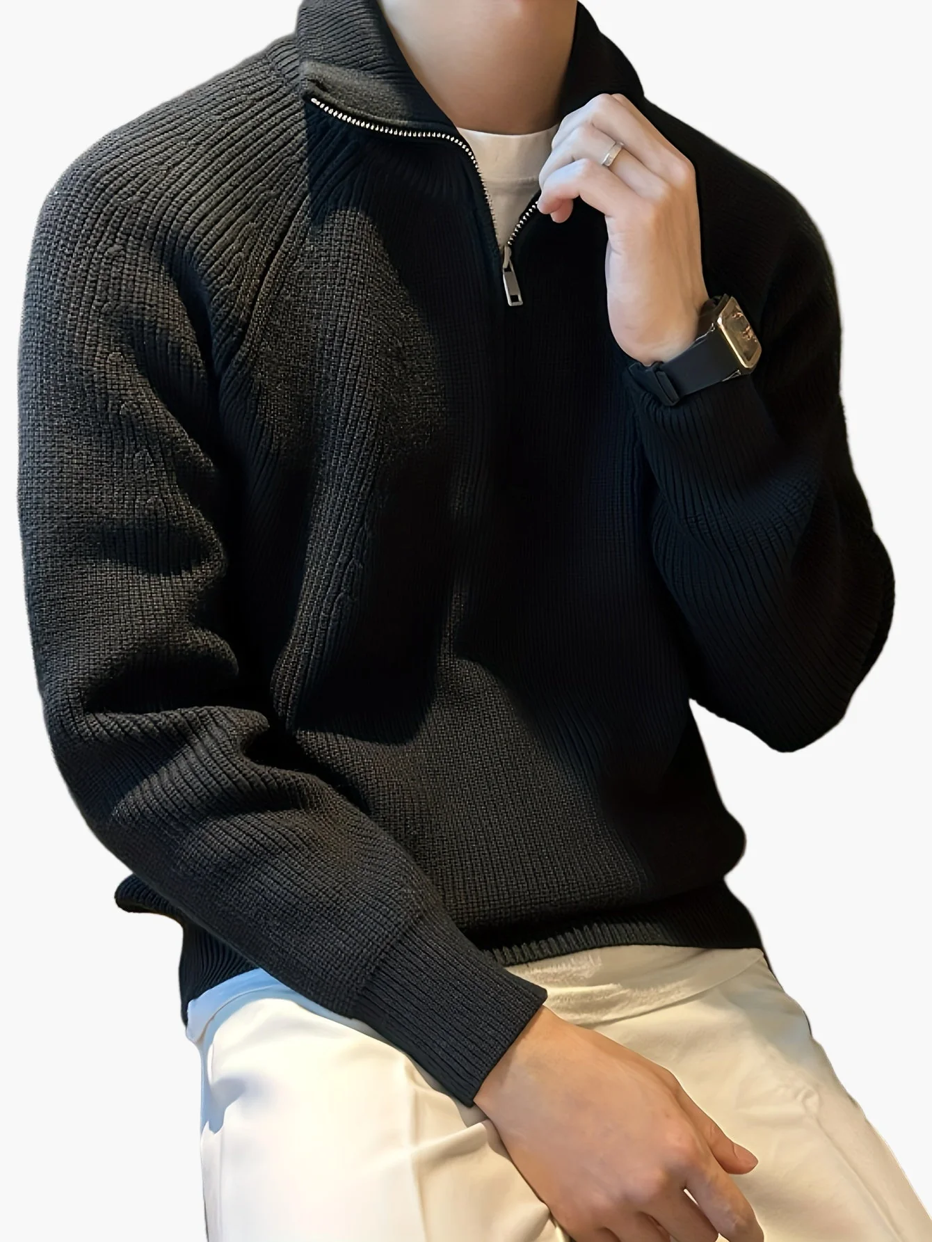 Herren Strickpullover mit Reißverschluss und Stehkragen – Modernes Casual Design für Herbst und Winter - Image 7