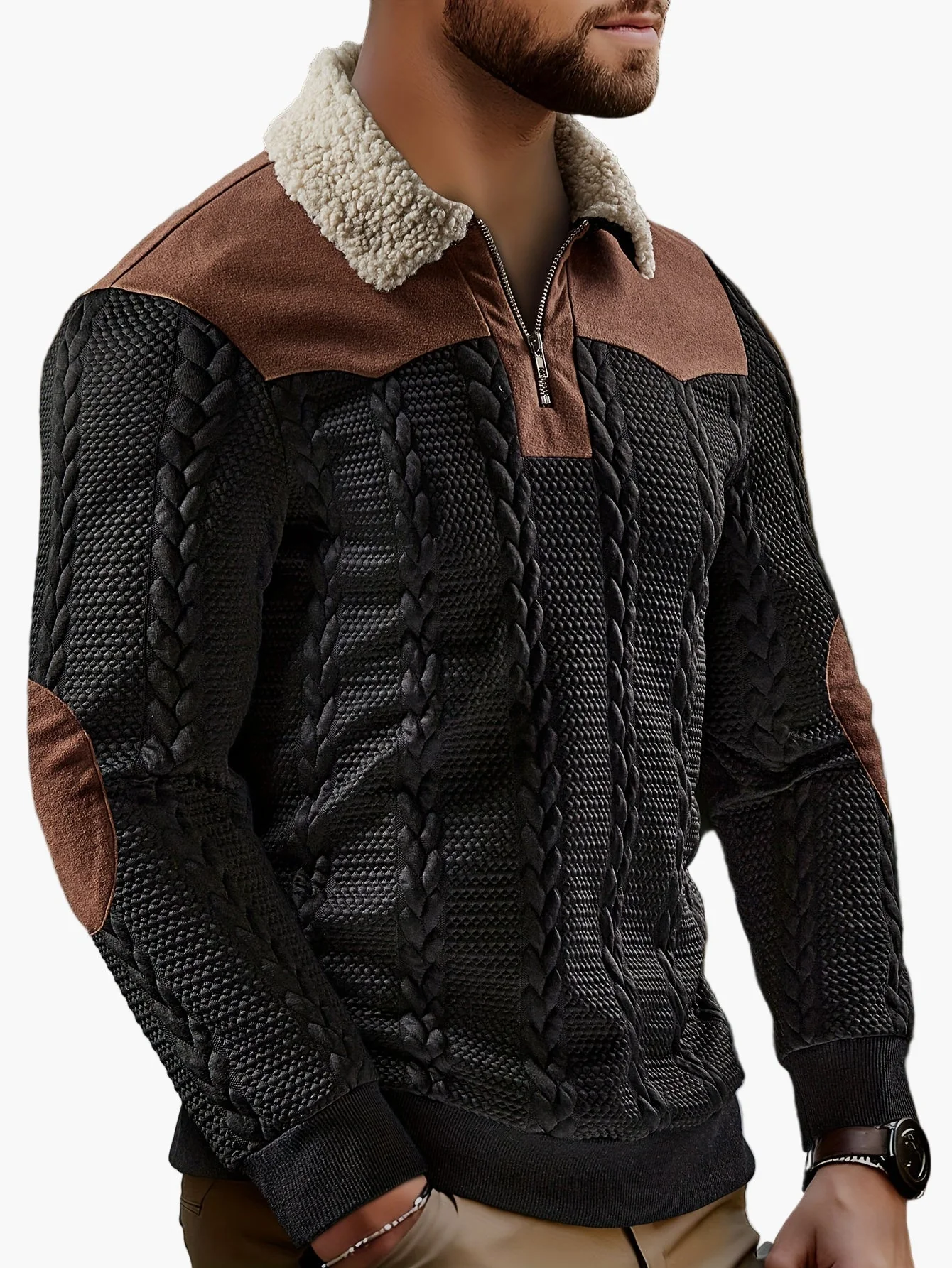 Herren Strickpullover mit Reißverschluss und Teddy-Kragen – Modischer Casual Look für Herbst und Winter