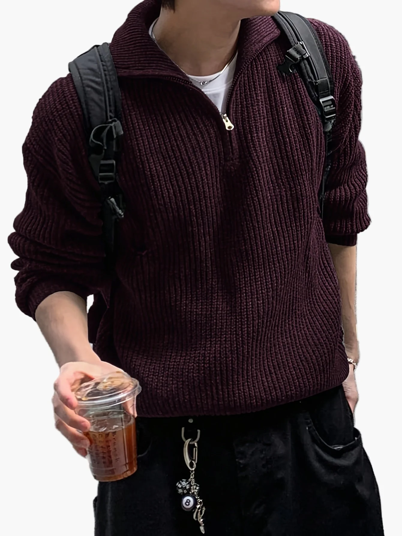 Herren Strickpullover mit Reißverschluss und hohem Kragen – Lässiger Freizeitstil für Frühling & Herbst