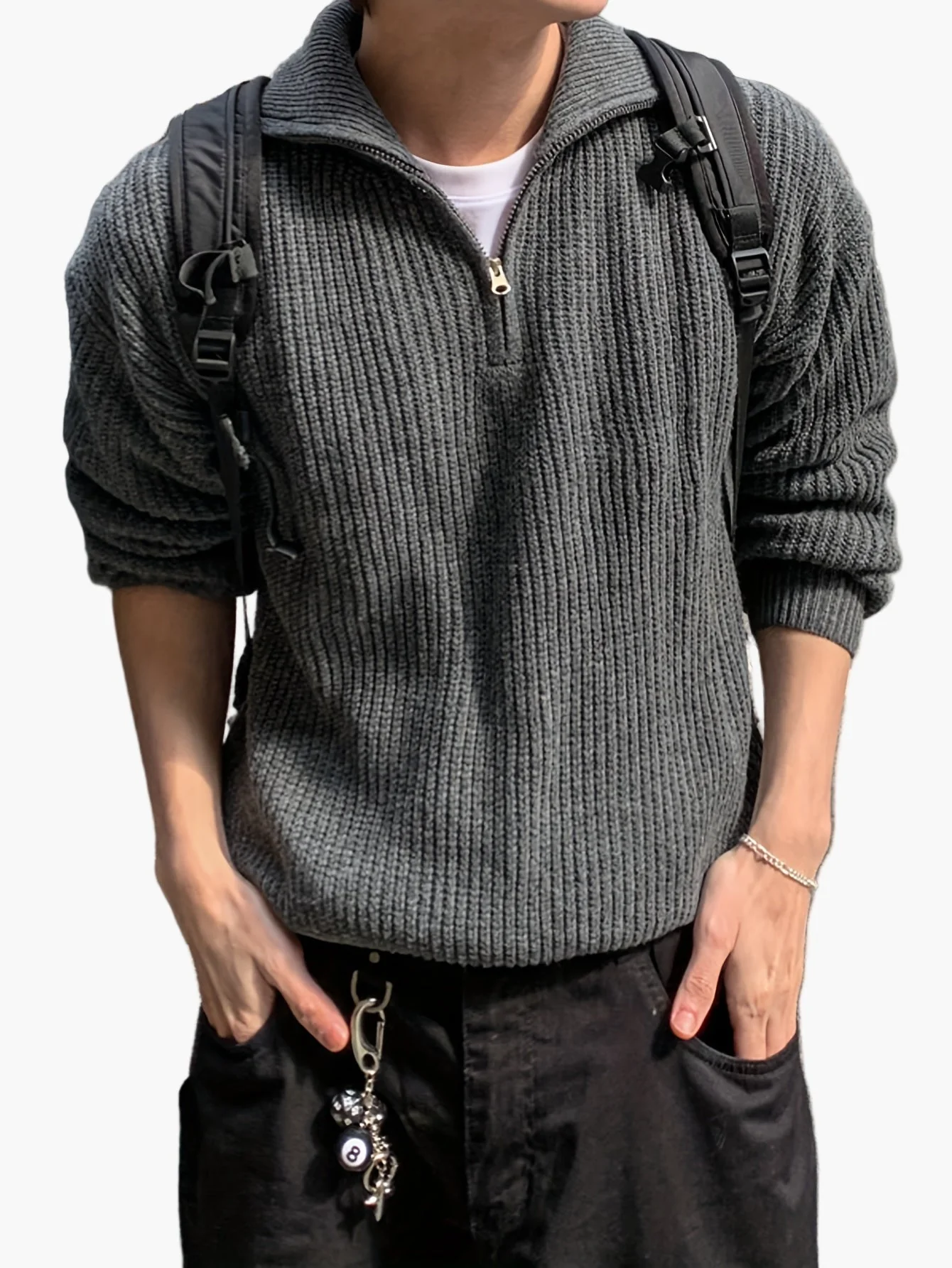Herren Strickpullover mit Reißverschluss und hohem Kragen – Lässiger Freizeitstil für Frühling & Herbst - Image 2